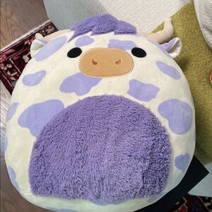 Purple and White Cow Plush Pillow